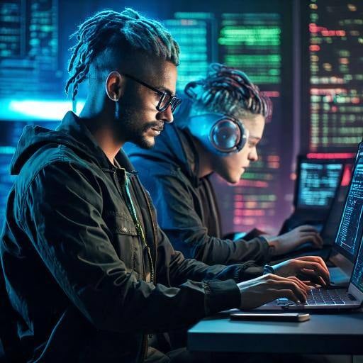 Firefly Create an image of cyber punks working on modern programing 91878